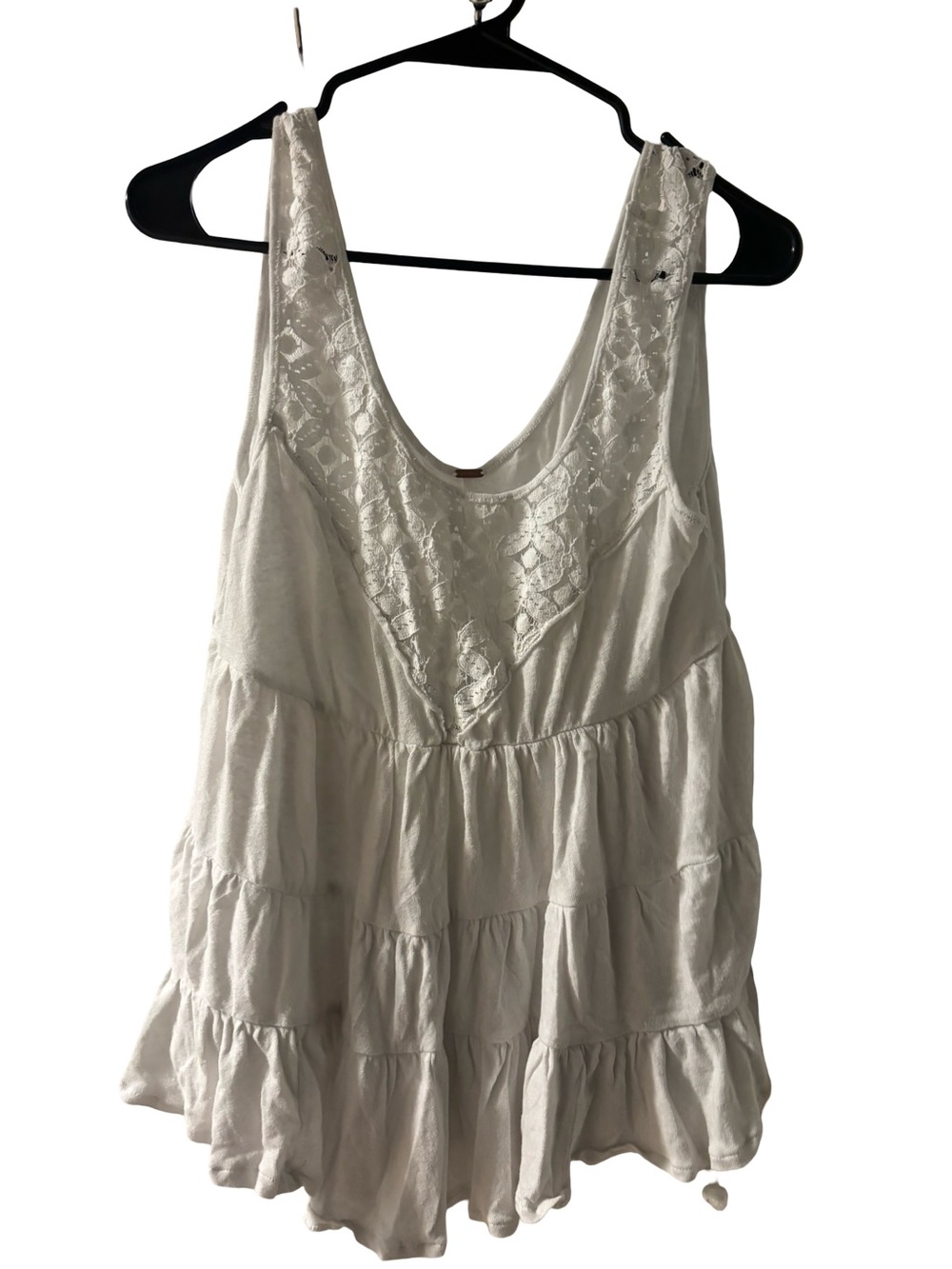 Women’s Sleeveless Lace Yoke Tiered Babydoll Tank Top Medium